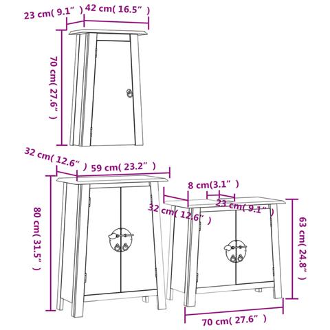 Set Mobili da Bagno 3 pz in Legno Massello di Pino - Foto 9