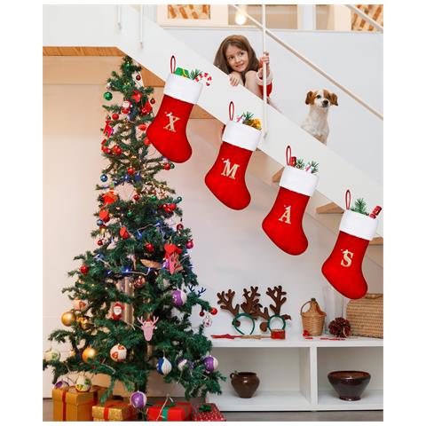 Calza Natalizia Grande 45 Cm Rossa Per Natale Con Lettera ""c"" - Foto 5