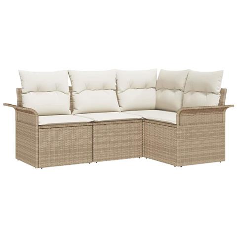 Set Divano da Giardino con cuscino 4 pcs Beige Poly Rattan - Foto 1