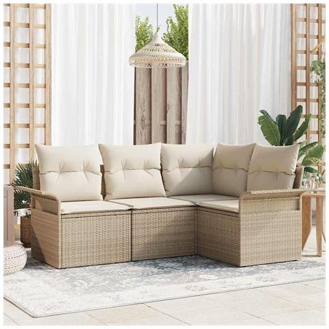 Set Divano da Giardino con cuscino 4 pcs Beige Poly Rattan - Foto 2