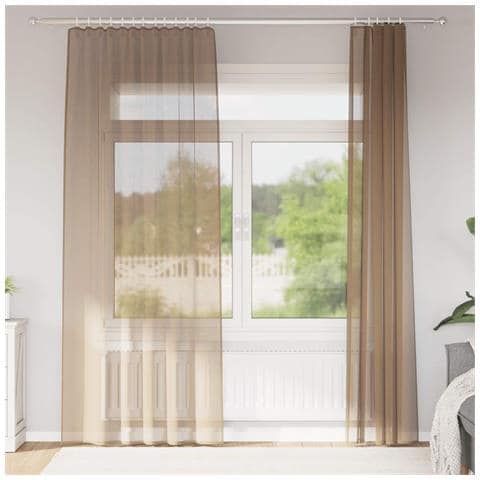 Tende in Voile con Tasche per Aste 2 pz Marrone Chiaro - Foto 2