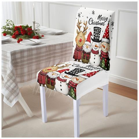 Coprisedie Natalizie Festive - Set Di 4 Coprisedie Da Pranzo Con Personaggi Natalizi - Foto 2
