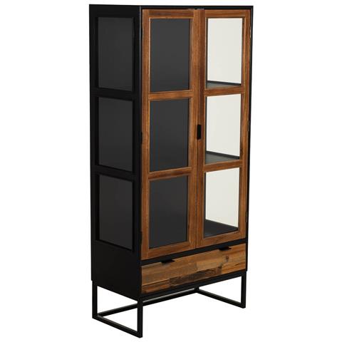 Vetrina In Legno Di Recupero Nero Con 2 Ripiani 72x40,5x158,5h Cm - Foto 1