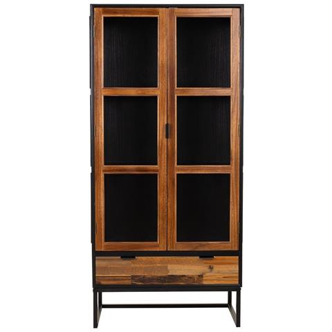 Vetrina In Legno Di Recupero Nero Con 2 Ripiani 72x40,5x158,5h Cm - Foto 2