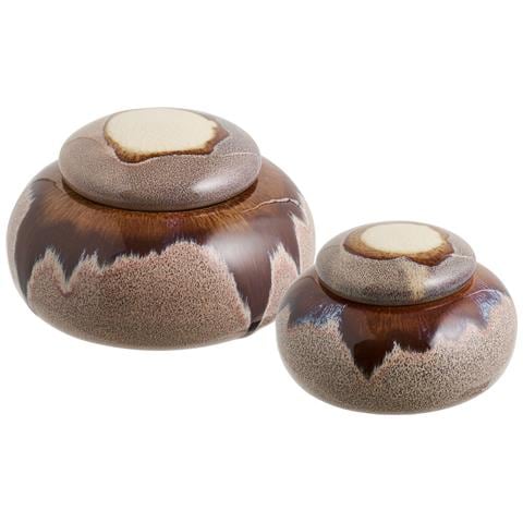 Set 2 Barattoli In Ceramica Marrone Con Coperchio — Misure Assortite - Foto 1