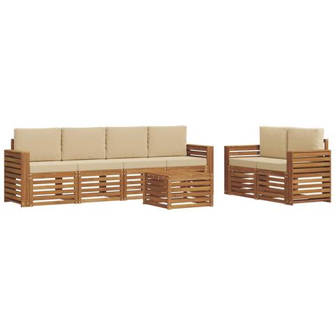 Set divani 7 pcs Naturale e Beige Legno di Acacia Massello - Foto 1