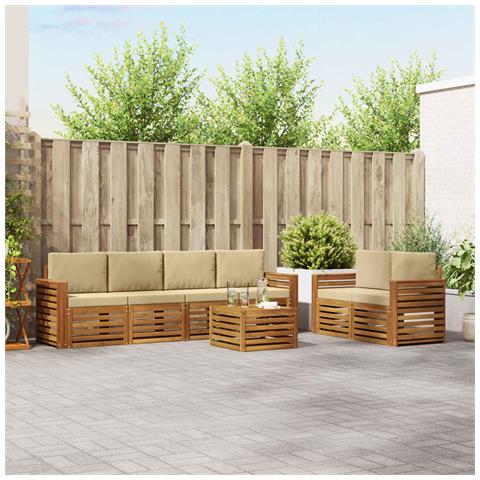 Set divani 7 pcs Naturale e Beige Legno di Acacia Massello - Foto 2