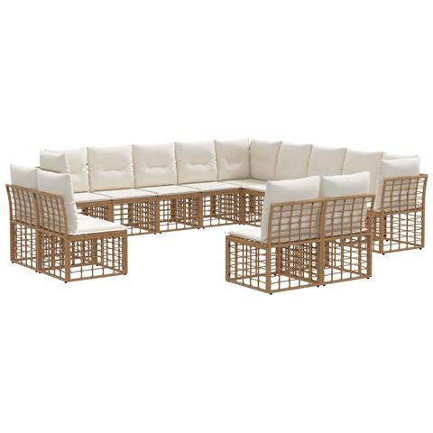 Set di divani da esterno Naturale e Bianco Crema Poliestere - Foto 1