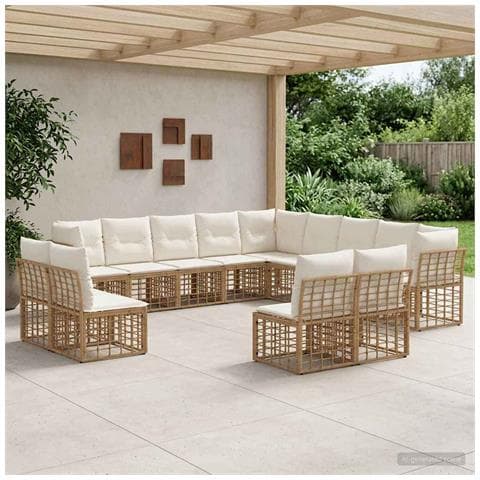 Set di divani da esterno Naturale e Bianco Crema Poliestere - Foto 2