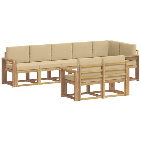 Set di divani da esterno 8 pcs Bianco e Beige Poliestere - Foto 1