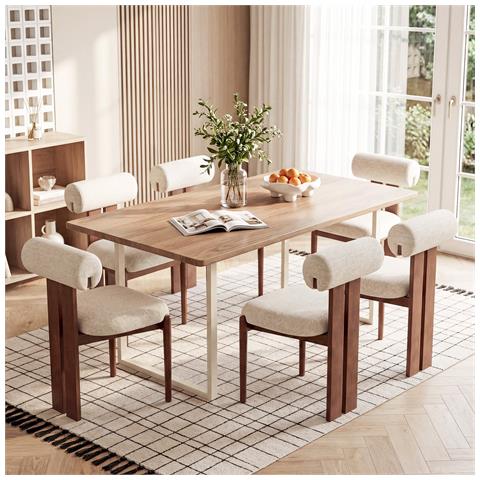 Set Di 6 Sedie Da Pranzo Schienale Cilindrico 50x61.5x78.5cm - Beige - Foto 1