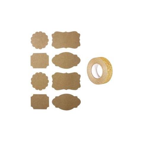 32 Adesivi Kraft Barocco + Washi Tape Dorato 5 M - Foto 1