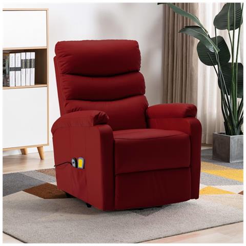 vidaXL Poltrona Alzapersone Massaggi Reclinabile Rosso Vino Similpelle