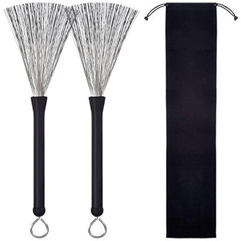 1 Tamburo Coppia Spazzole A Scomparsa Filo Spazzole Tamburi Bacchette Spazzola Con Maniglie In Gomma Confortevole - Foto 1