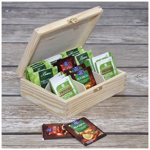 Scatola Porta Tè E Tisane In Legno | 6 Scomparti | 21 X 16 X 7 Cm (+ / - 0,5 Cm) | Tè Bustine | Coperchio | Serratura | Divisori Rimovibili | Perfetta Per Decoupage, Stoccaggio, Regalo - Foto 2