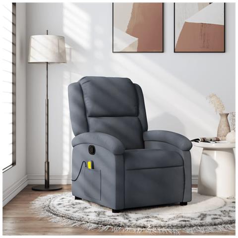 Poltrona Massaggiante Reclinabile Grigio Scuro in Velluto - Foto 10