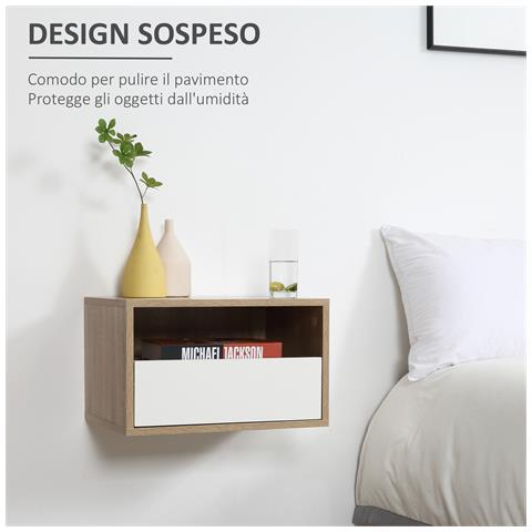 Set 2 Comodini Sospesi Con Cassetto E Ripiano 45x35x27.5cm - Bianco E Color Legno - Foto 6