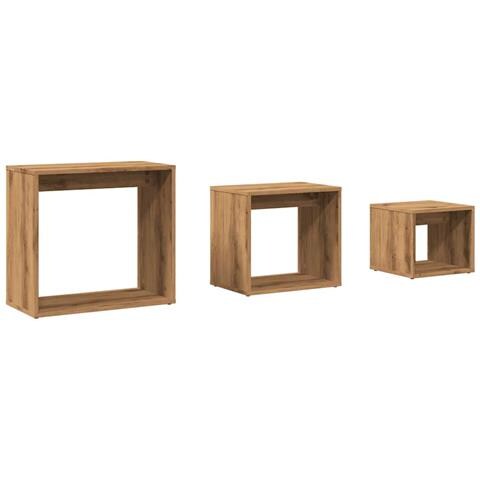 Tavolini Impilabili 3 Pz Rovere Artigianale Legno Multistrato - Foto 2