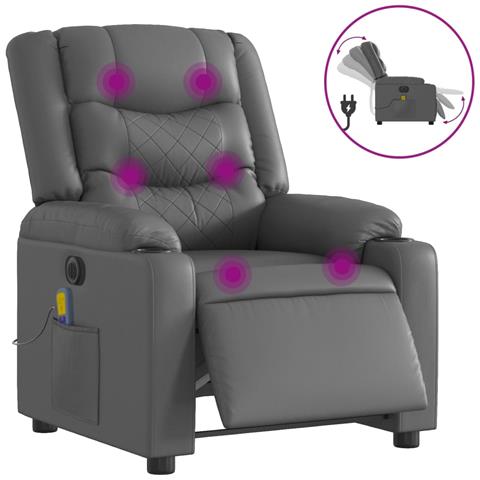Poltrona Massaggiante Elettrica Reclinabile Grigio Similpelle - Foto 2