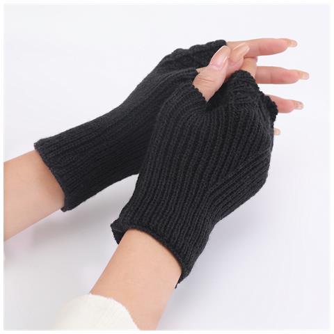 Guanti Corti Lavorati A Maglia A Squame Di Pesce Black - Foto 2