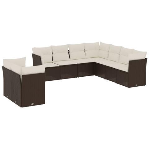 Set Divani Da Giardino 9pz Con Cuscini Marrone In Polyrattan - Foto 2