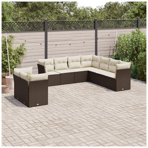 Set Divani Da Giardino 9pz Con Cuscini Marrone In Polyrattan - Foto 1