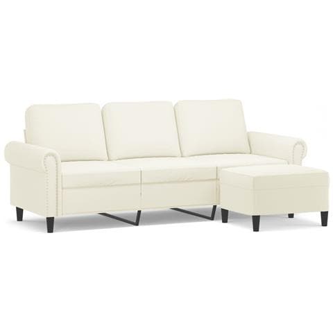 Divano a 3 Posti con Poggiapiedi Crema 180 cm in Velluto - Foto 1