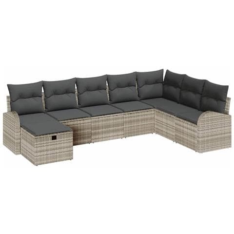 Set di Divano da Giardino da 8 Pezzi con Cuscini Grigio Chiaro in Rattan Policombinato - Foto 1