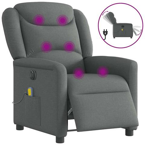 Poltrona Reclinabile Massaggio Elettrica Grigio Scuro Tessuto - Foto 1
