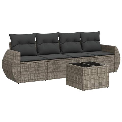 Set Divano da Giardino 5 pz con Cuscini Grigio in Polyrattan - Foto 1