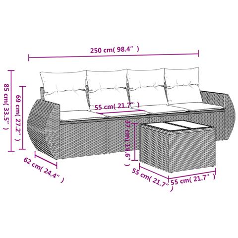 Set Divano da Giardino 5 pz con Cuscini Grigio in Polyrattan - Foto 3