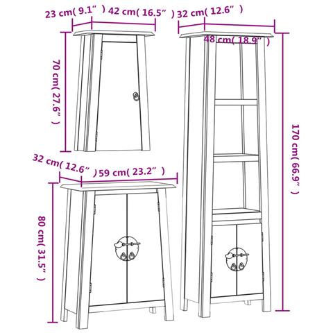 Set Mobili da Bagno 3 pz in Legno Massello di Pino - Foto 9