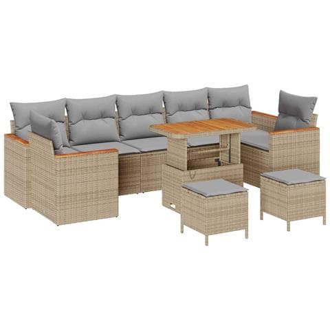 Set Divano da Giardino con cuscino 10 pcs Beige Poly Rattan - Foto 1