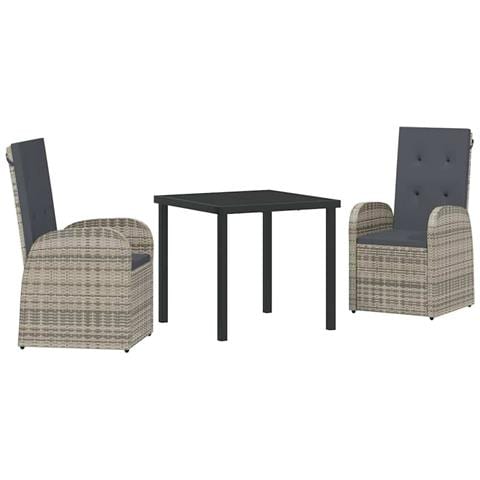 Set da Pranzo per Giardino con cuscino 3 pcs Grigio polyrattan - Foto 1
