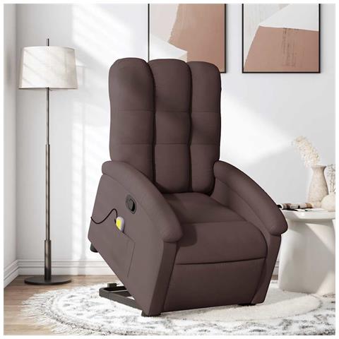 Poltrona Alzapersona Massaggi Reclinabile Marrone Scuro Tessuto - Foto 2