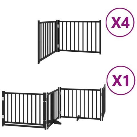 Cancello Cani Porta Pieghevole Nero 12 Pannelli 960 cm Pioppo - Foto 1
