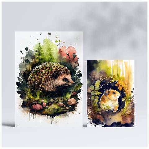 Set Di 6 Stampe Illustrazioni Di Creature Viventi Di Animali In Paesaggi Naturali, Design D'interni Realistico In Stile Acquerello A3 & A4 Senza Cornice - Foto 2