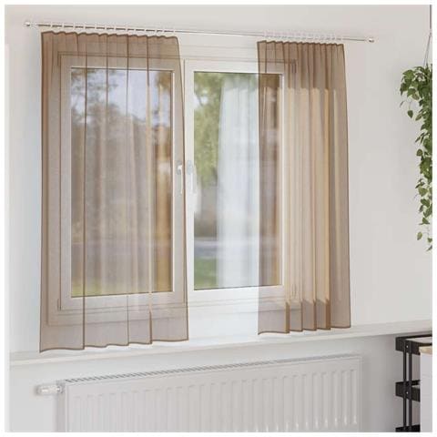 Tende in Voile con Tasche per Aste 2 pz Marrone Chiaro - Foto 2