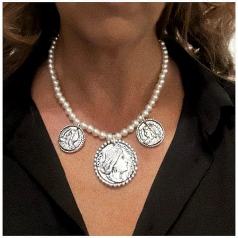 Collana Di Perle E Monete D'argento - Foto 2
