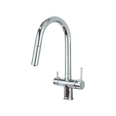 Rubinetto per lavello da cucina, Blackswan, tipo M389 con uscita acqua purificata, doccia mobile, modello cromato, misura 38 cm - Foto 1