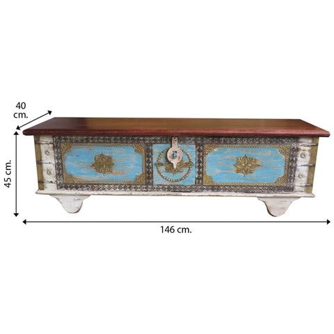 Baule In Legno Blu 146x40x45h Cm - Foto 5