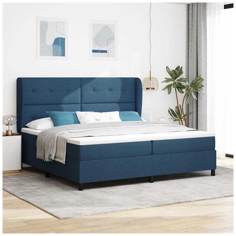Letto a molle con materasso Blu 200 x 200 cm Tessuto - Foto 2