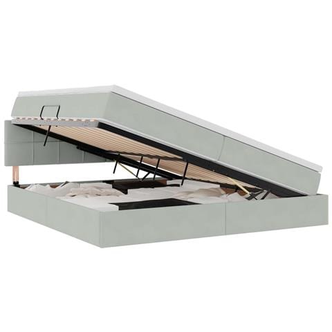 Letto con contenitore e LED Grigio chiaro 200 x 200 cm Velluto - Foto 1