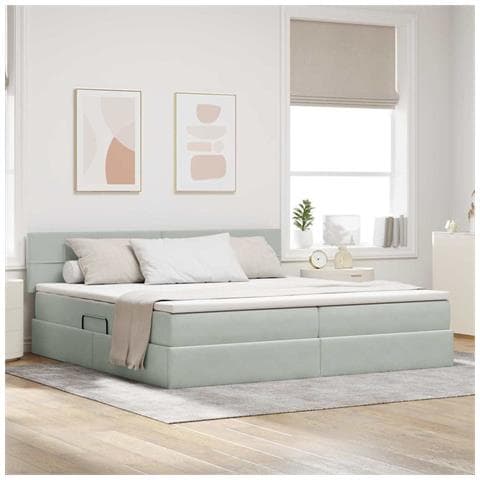 Letto con contenitore e LED Grigio chiaro 200 x 200 cm Velluto - Foto 2