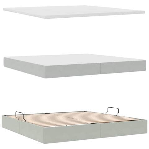 Letto con contenitore e LED Grigio chiaro 200 x 200 cm Velluto - Foto 9