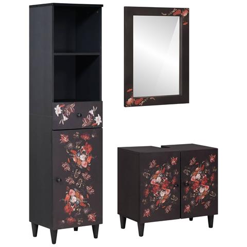 Set di Armadi da Bagno con porta 3 pcs Legno di mango massello - Foto 1
