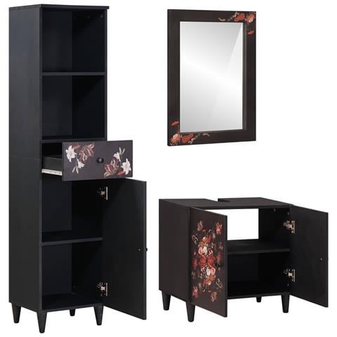 Set di Armadi da Bagno con porta 3 pcs Legno di mango massello - Foto 2