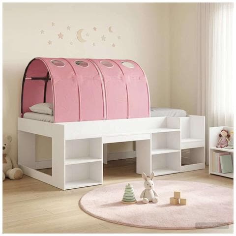 Letto con Tunnel 4 pcs Bianco e Rosa Legno ingegnerizzato - Foto 2