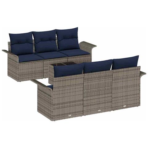 Set Divano da Giardino con cuscino 7 pcs Grigio polyrattan - Foto 1