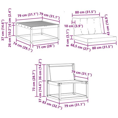 Set di divani da esterno 6 pcs Bianco e Nero 79 x 79 x 37 cm - Foto 9